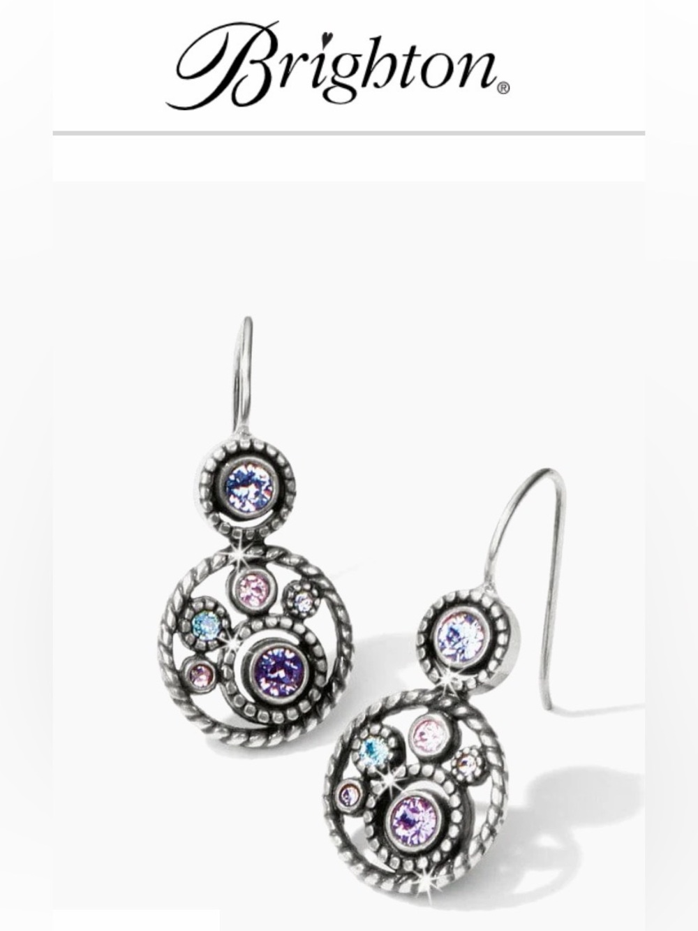 🩵 BRIGHTON HALO TANZANITE PURPLE BLUE HUES SWAROVSKI CRYST SLVR EARRING VG+
